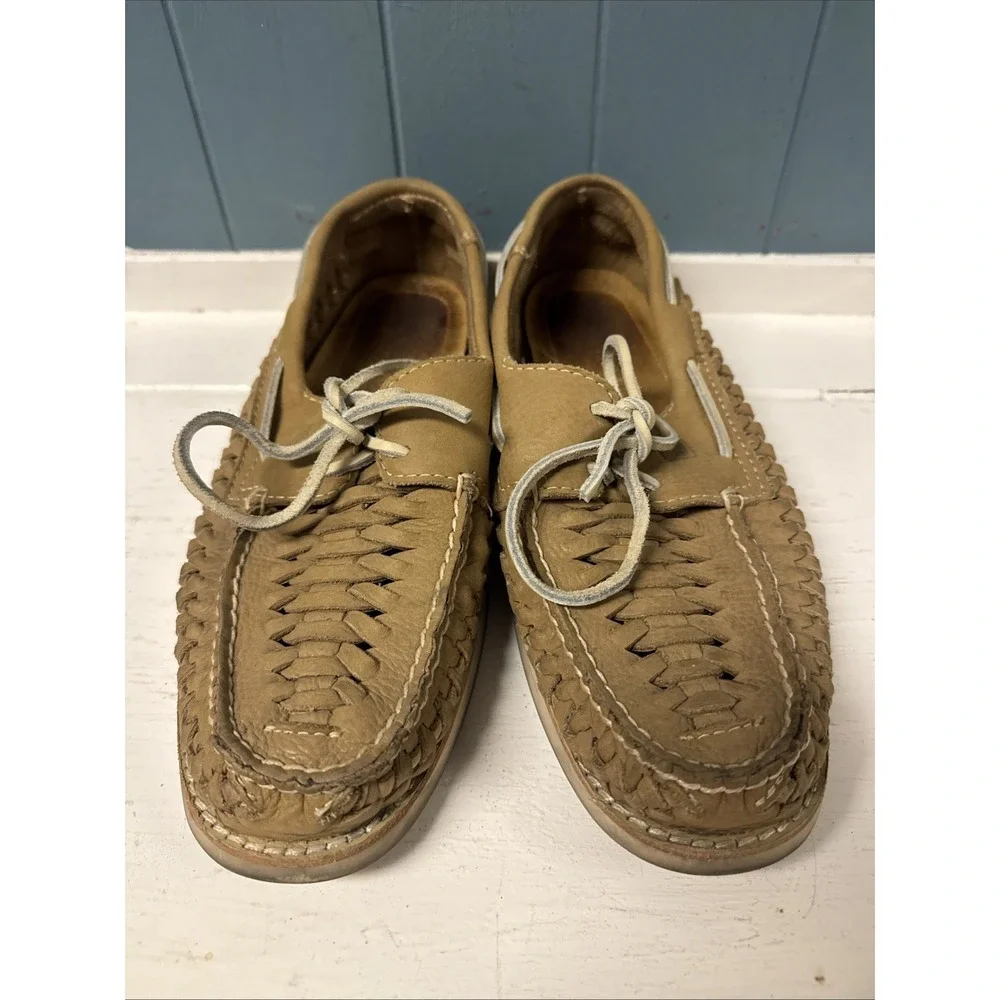 Sperry Tan Leather Sully Woven Boat Shoes‎ Mens Size 8.5